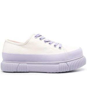 Both Platform Sneakers 38 Low Top Canvas Cream Two Tone Purple Streetwear Luxury